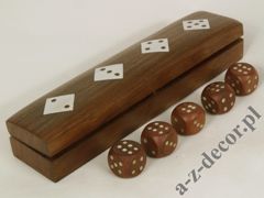 Pudełko drewniane z zestawem kości do gry  [AZ01581]