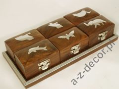 Taca z drewna +6 pudełek 21x10x4cm [AZ01583]