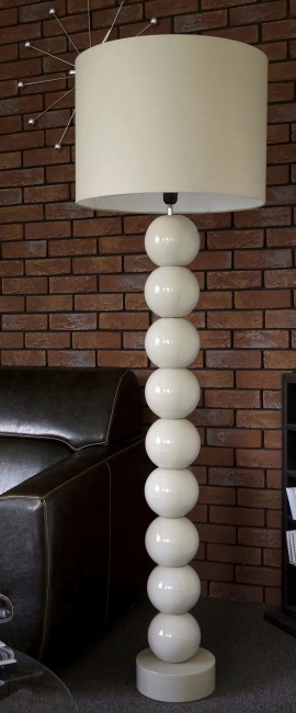 Wysoka lampa podłogowa PERLA IX do salonów w kolorze cappuccino z cylindrycznym abażurem