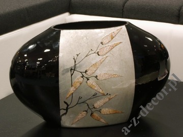 BAMBOO black ceramic vase 44cm with flower design  [AZ01404]