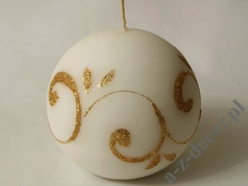White velvet ball candle 9cm with glitter decoration [AZ01726]