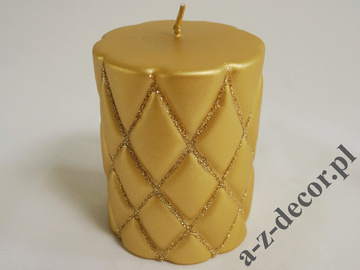 Świeca walec złoty welwet z brokatem 10cm [AZ01993]