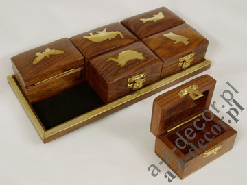 Wooden tray with 6 boxes 21x10x4cm [AZ01582]