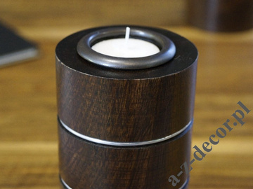Świecznik drewniany z metalem 15cm [AZ00245]