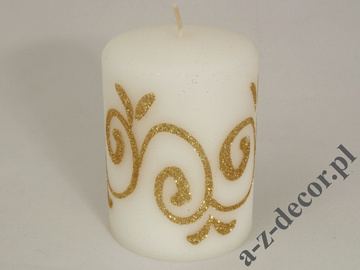 White velvet pillar candle 10cm with glitter decoration [AZ01725]