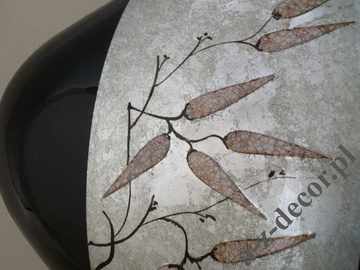 Czarny wazon ceramiczny BAMBOO 44cm z roślinnym dekorem [AZ01404]