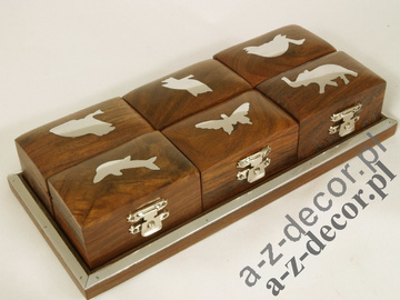 Wooden tray + set of 6 boxes 21x10x4cm [AZ01583]