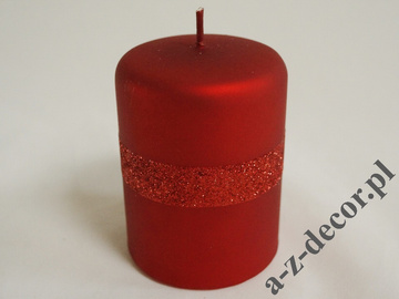 Czerwona świąteczna świeca walec z brokatem 10cm [AZ01990]