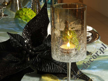 Świecznik metalowy 24cm szklany klosz [AZ00860]