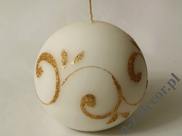 White velvet ball candle 9cm with glitter decoration [AZ01726]