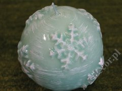 Turquoise ball candle 10cm with snowflake brushed design [AZ02149]