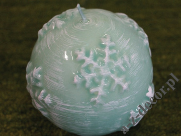 Turquoise ball candle 10cm with snowflake brushed design [AZ02149]