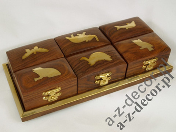 Wooden tray with 6 boxes 21x10x4cm [AZ01582]