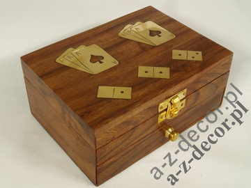 Wooden box with domino and cards 15cm [AZ01561]