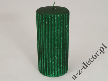 Pillar candle with green glitter ribs 15cm [AZ01740]