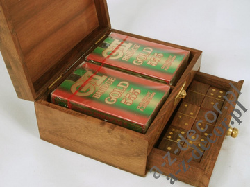 Wooden box with domino and cards 15cm [AZ01561]