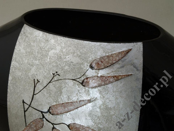 Czarny wazon ceramiczny BAMBOO 44cm z roślinnym dekorem [AZ01404]