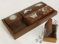 Wooden tray with 6 boxes 20x10x2,5cm [AZ01555]