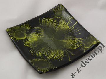 Black green ceramic plate 14x14x2cm [AZ01424]