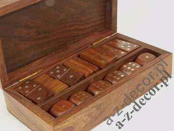Wooden box w/domino+dice 16x8x4cm [AZ01563]