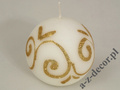 White velvet ball candle 9cm with glitter decoration [AZ01726]