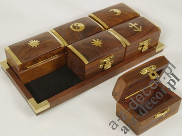 Wooden tray + 6 boxes 21x10x4cm [AZ01584]