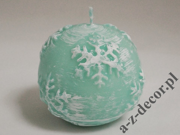 Turquoise ball candle 10cm with snowflake brushed design [AZ02149]