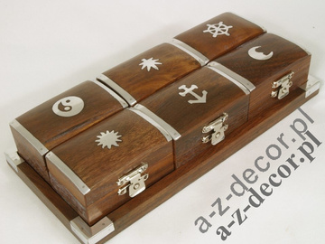 Wooden tray w/6 boxes 21x10x4cm [AZ01585]