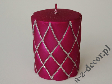 Cerise velvet pillar candle with glitter 10cm [AZ01995]