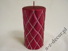 Cerise velvet pillar candle 15cm with silver glitter [AZ01999]