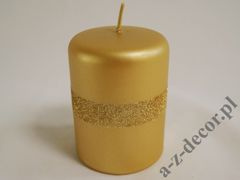 Branded gold velvet pillar candle with glitter 10cm [AZ01992]