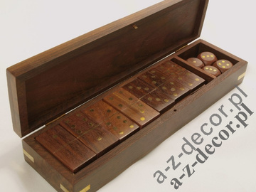 Wooden box w/domino+dice 25x7x4,5cm [AZ01564]