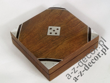Pudełko z drewna 9x9x3cm + kości [AZ01567]