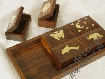 Wooden tray w/6 boxes 20x10x2,5cm [AZ01554]