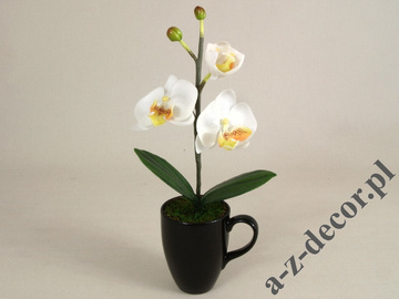 Biała sztuczna orchidea w kubku 36cm [AZ01138]