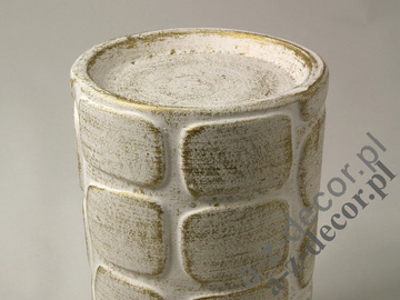 Biały świecznik ceramiczny przecierany 19cm [AZ01123]