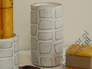 Biały świecznik ceramiczny przecierany 19cm [AZ01123]