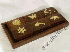 Wooden tray w/6 boxes 20x10x2,5cm [AZ01554]