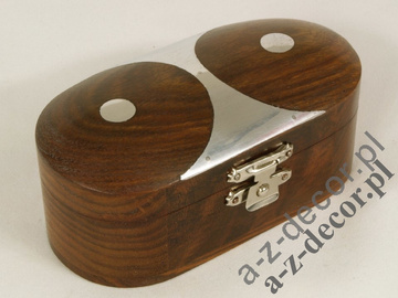 Inkrustowane owalne pudełko z drewna na biżuretię 10cm [AZ01573]