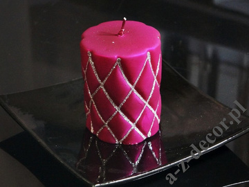 Cerise velvet pillar candle with glitter 10cm [AZ01995]