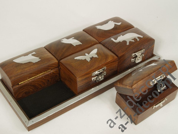 Wooden tray + set of 6 boxes 21x10x4cm [AZ01583]