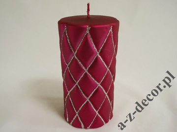 Cerise velvet pillar candle 15cm with silver glitter [AZ01999]