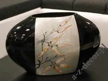 Czarny wazon ceramiczny BAMBOO 44cm z roślinnym dekorem [AZ01404]