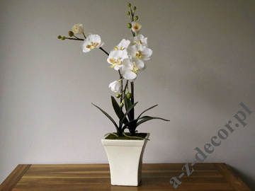 Sztuczna biała orchidea w doniczce 77cm [AZ00326]