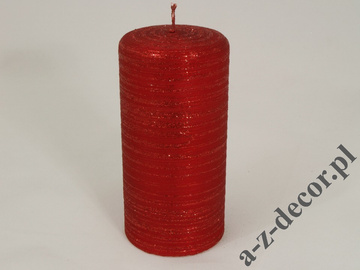 Świeca walec czerwony z brokatem 15cm [AZ01742]