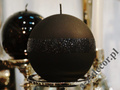 Black velvet ball candle 12cm with glitter strip [AZ01784]