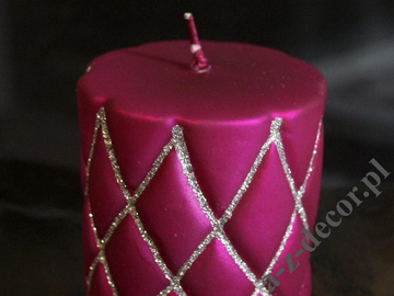Cerise velvet pillar candle with glitter 10cm [AZ01995]