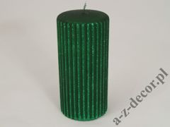 Pillar candle with green glitter ribs 15cm [AZ01740]