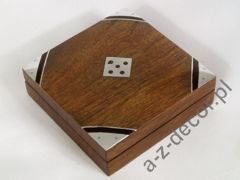 Pudełko z drewna 9x9x3cm + kości [AZ01567]